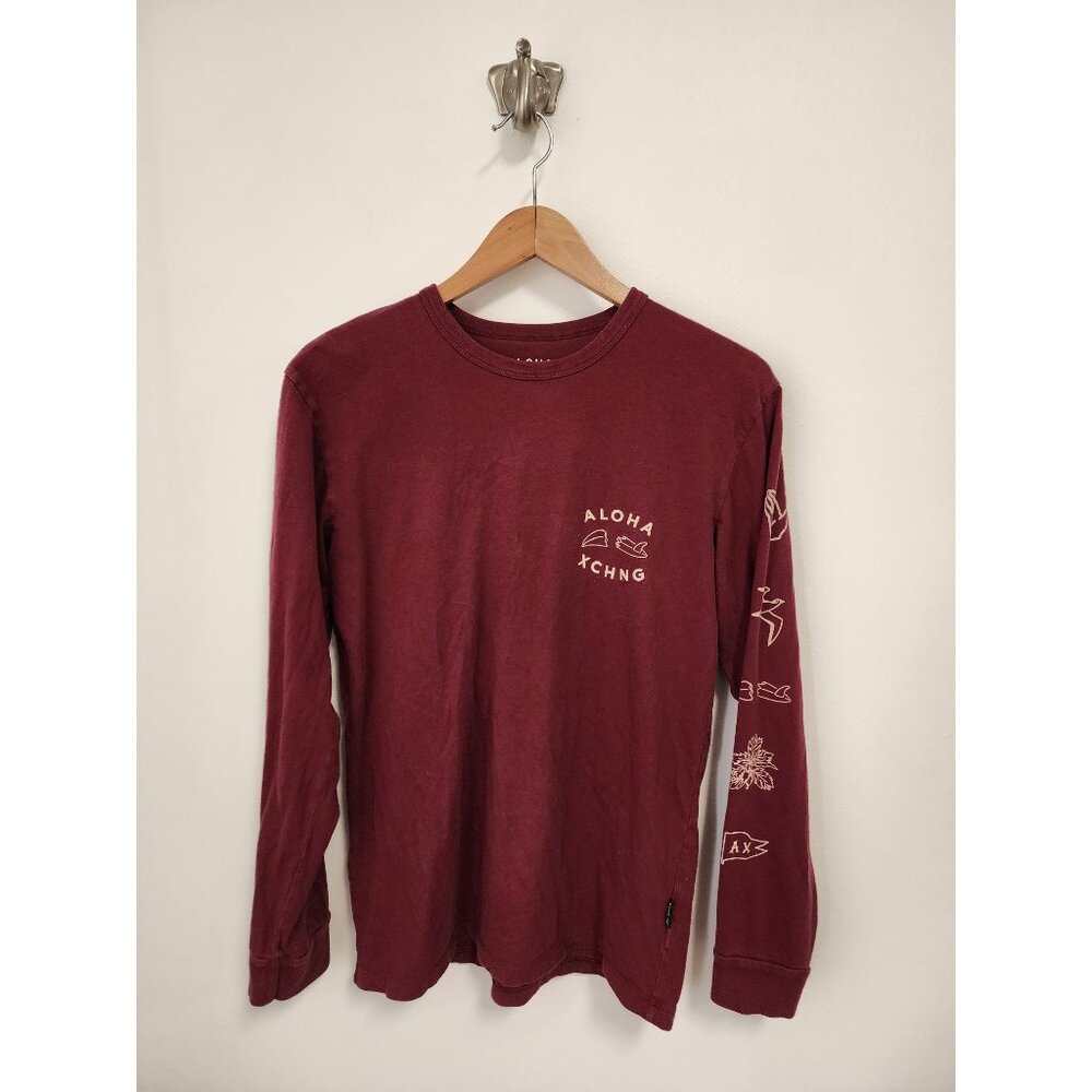 Aloha Xchng Exchange red burgundy broken board long sleeve shirt XS
